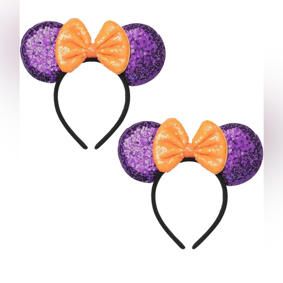 2 Purple & Orange Mickey Minnie Mouse Ears - Picture 1 of 4